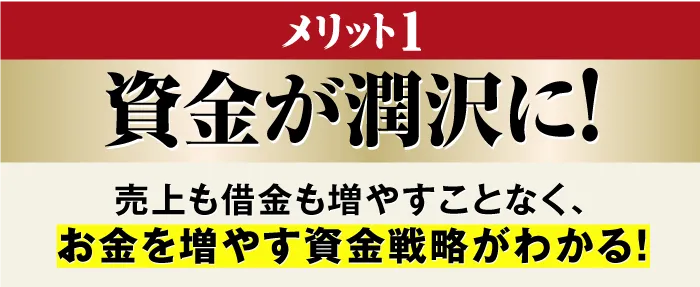 メリット1:売上も借金も増やすことなく、お金を増やす仕組み(資金戦略)がわかる!