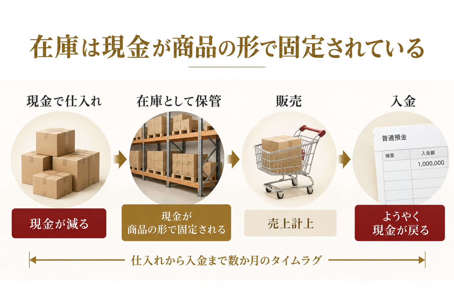 在庫として現金が固定される仕組みのイメージ画像