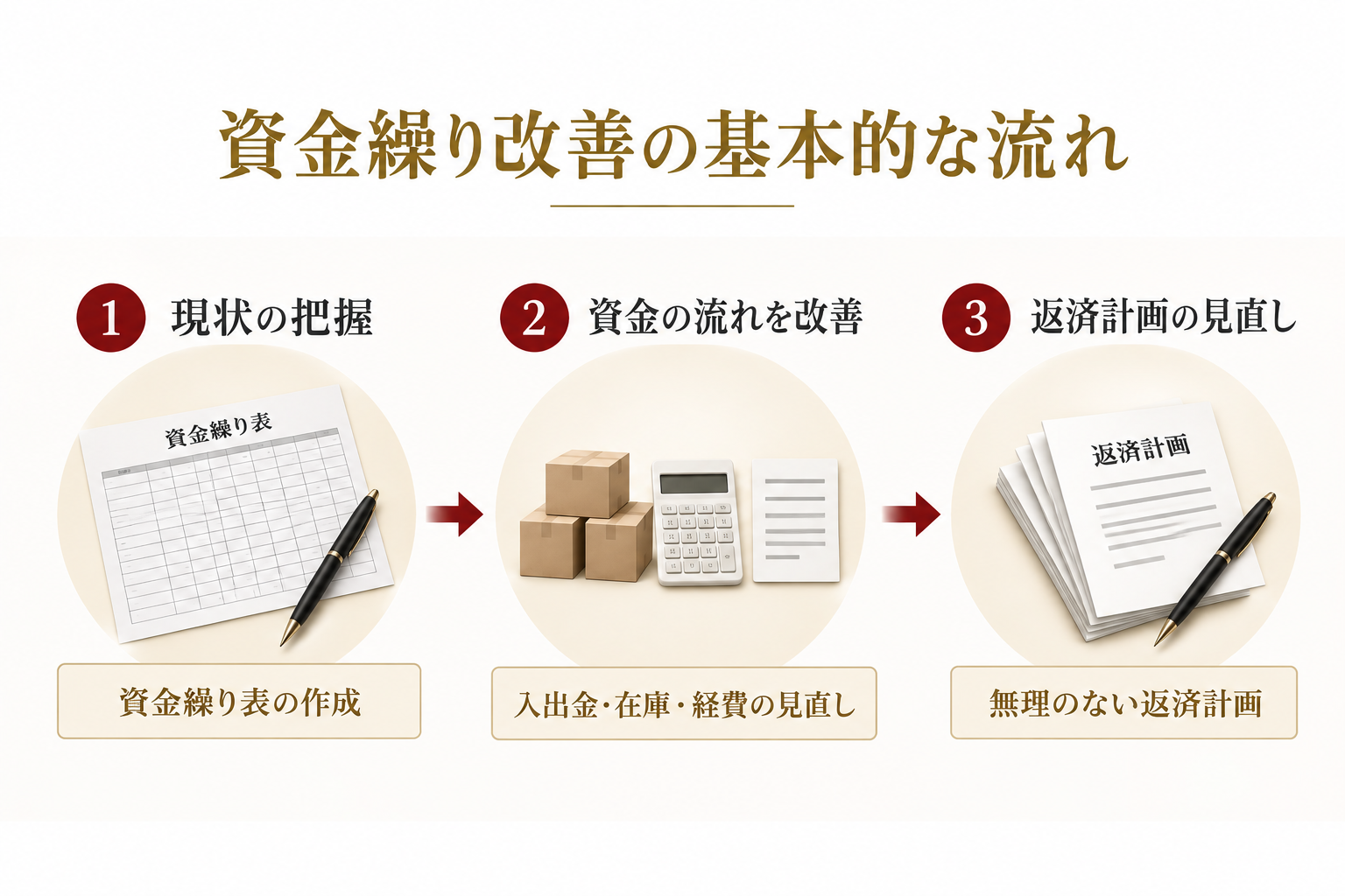 資金繰り改善の基本的な流れのイメージ画像