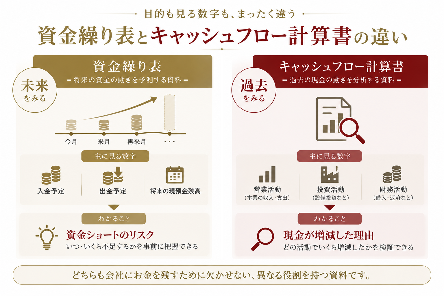 資金繰り表とキャッシュフロー計算書の違いのイメージ画像